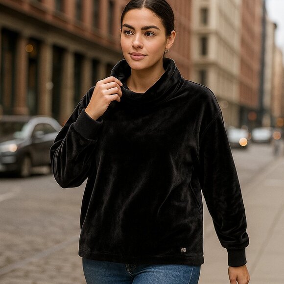 Calvin Klein Women’s Velour Black Oversized Cowl Neck Sweater Size Small - Picture 2 of 7